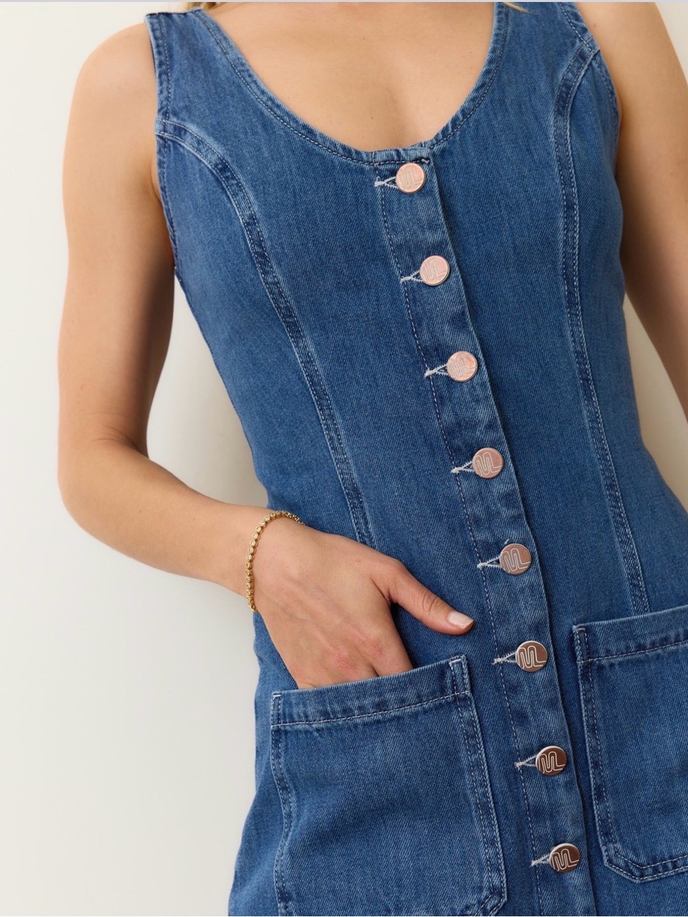 Marine Layer Daisy Mini Denim Button-Front 100% Cotton size XS Pockets - Picture 3 of 15
